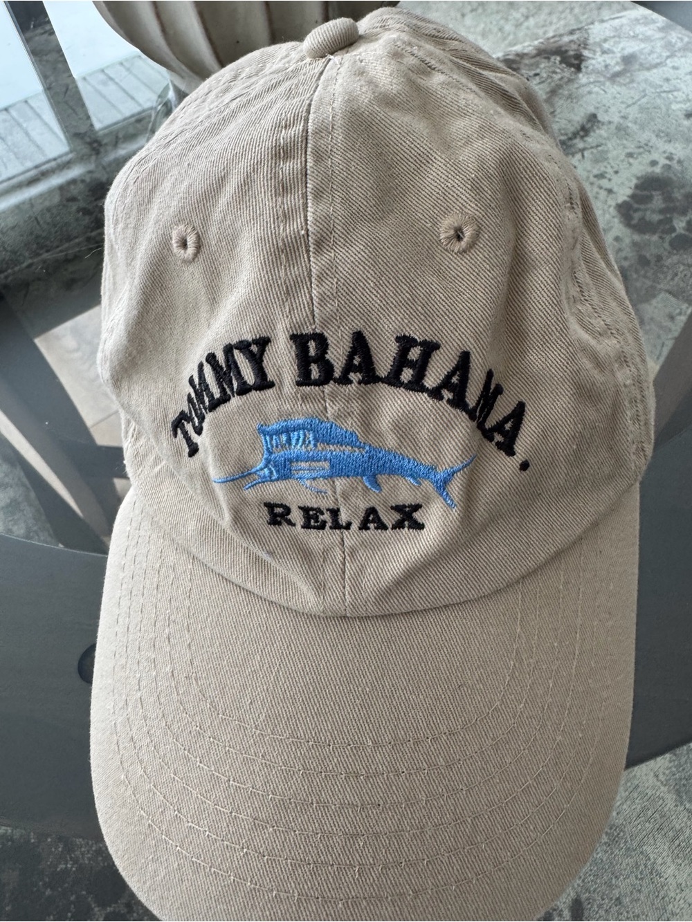 Tommy Bahama Khaki Baseball Cap with Blue Logo Patch